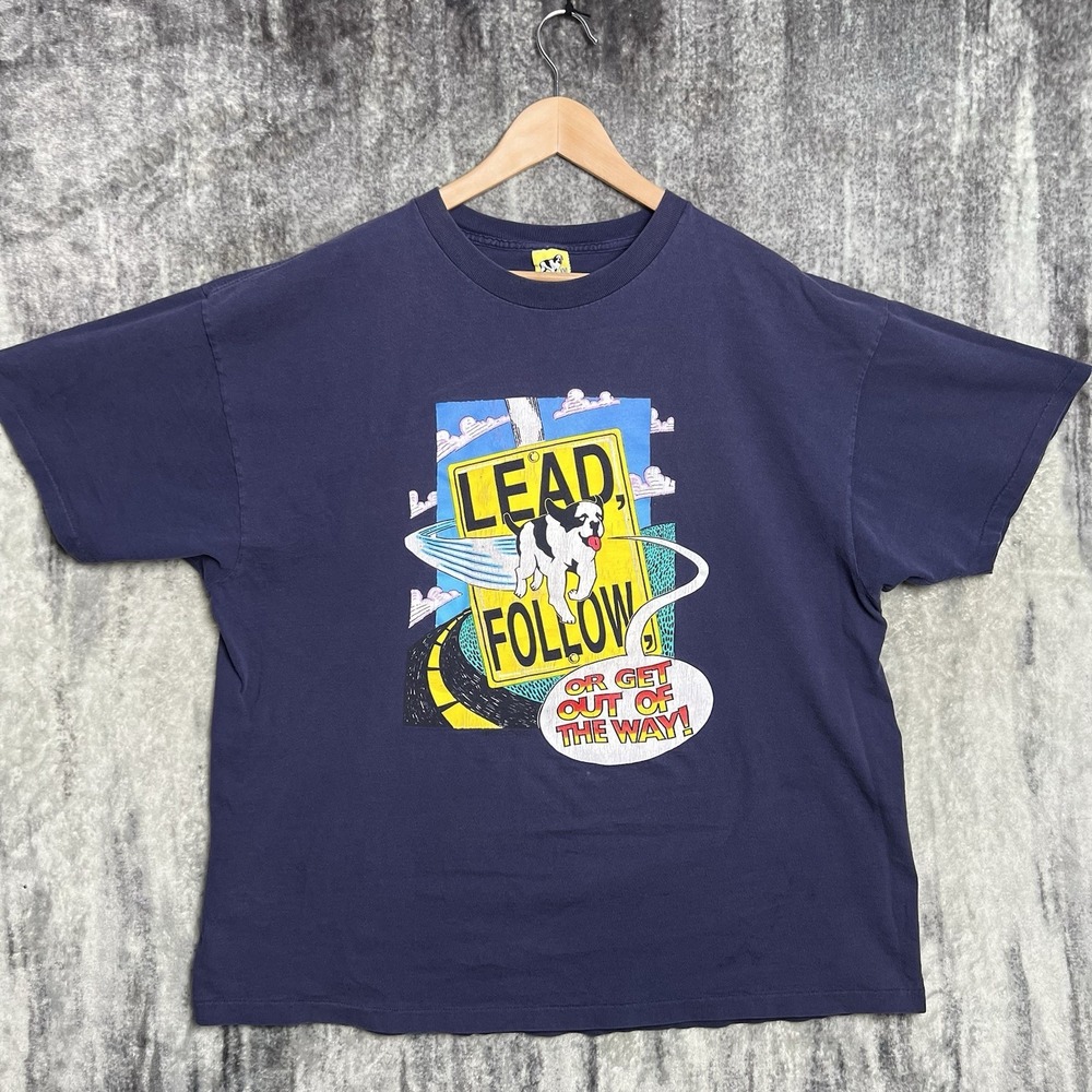 Vintage Big Dogs Shirt Mens 2XL Lead Follow Or Get Out Of The Way Santa Barbara